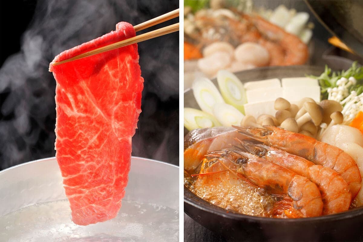 牛肉と海老の料理写真